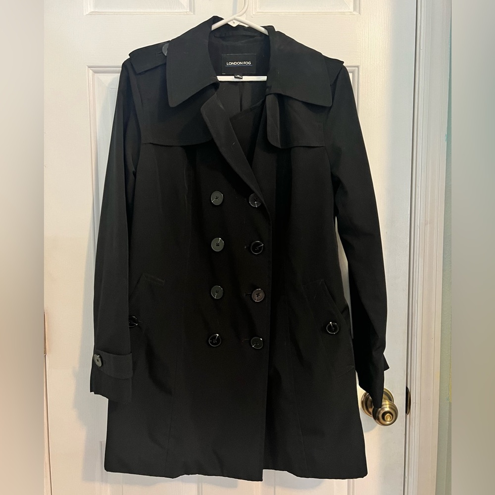 Black London fog ladies double breasted trench coat